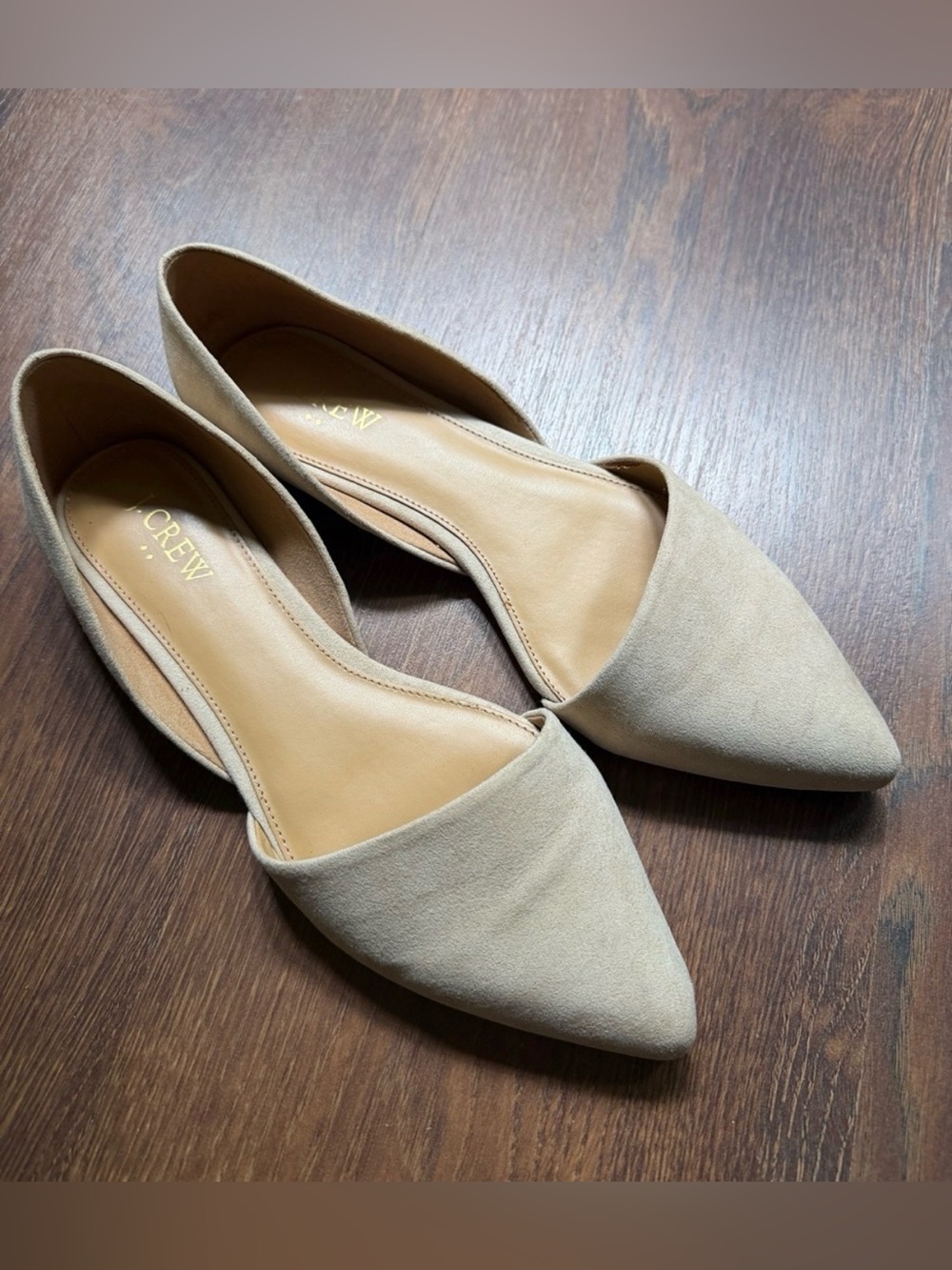 J. Crew Suede Pointed D'Orsay Flats in beige/ Taupe